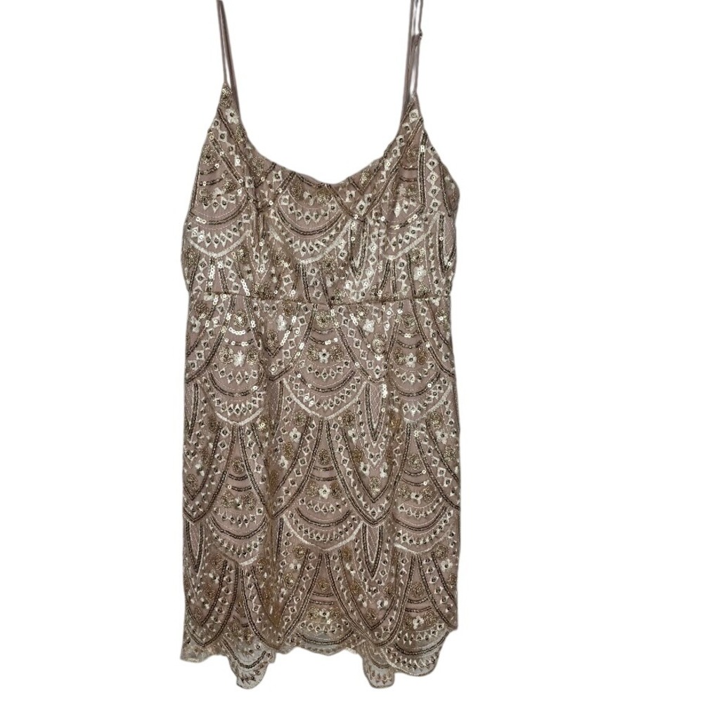 Selfie Leslie Sequin Mini Dress Womens Medium Gold Art Deco Cocktail Party